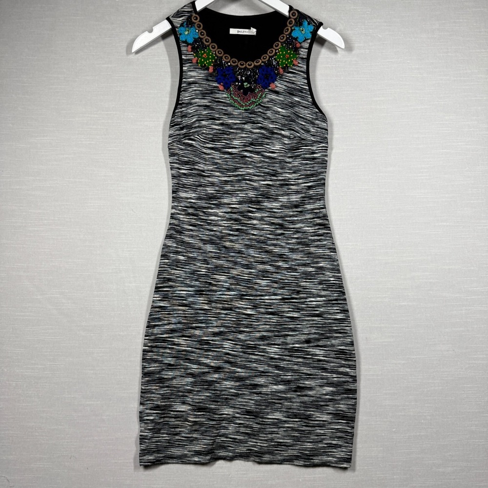 Anthropologie Bailey 44 Dress Womens Small Black Stretch Embroidered Beaded Boho